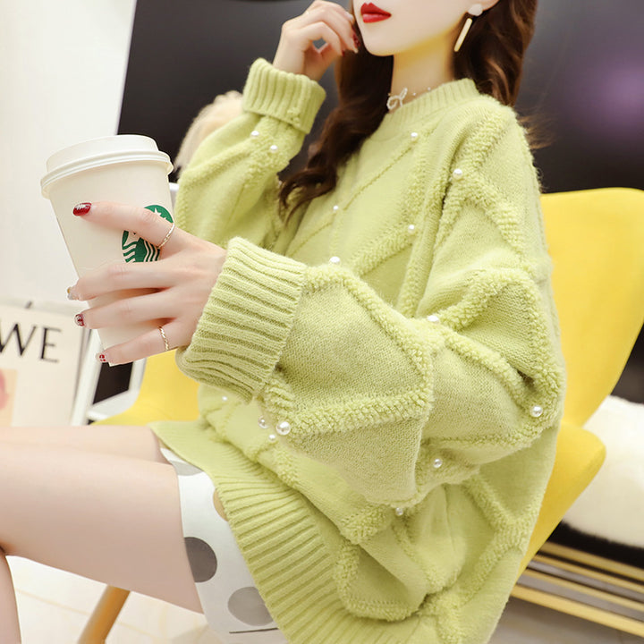 Kvinders oversized sweater med struktureret mønster og perledekorationer Stilla