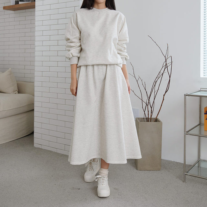 Kvinder Casual Sweatshirt og Maxi Nederdel Sæt med Praktiske Lommer og Elegant Snit Skovae