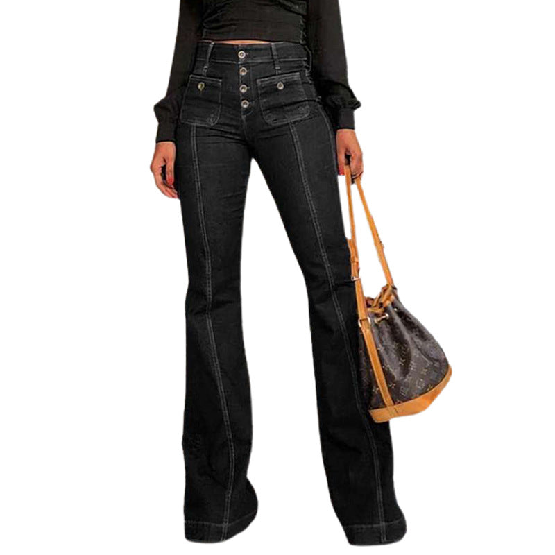 Dame Bootcut Jeans med højt liv og moderne knapdetaljer Stilla
