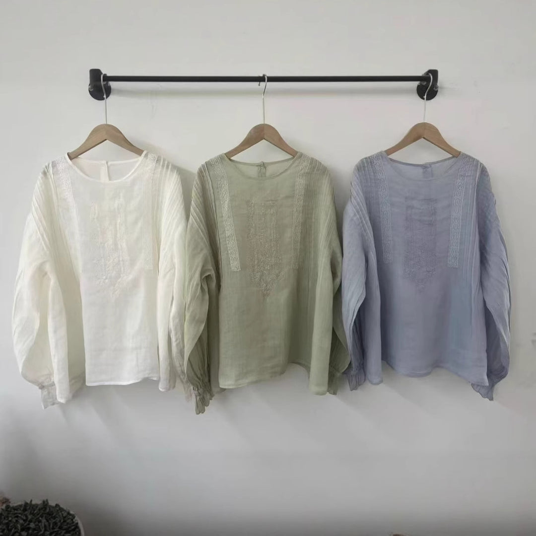 Femme Broderet Langærmet Bluse Stilla