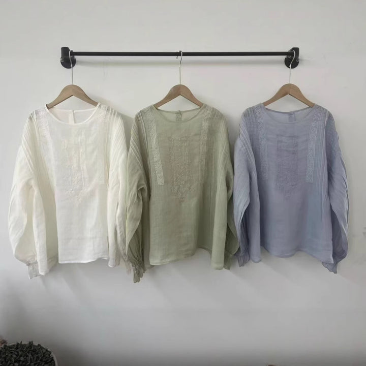 Femme Broderet Langærmet Bluse Stilla