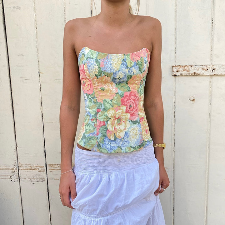 Dame Blomster Mønster Off-Shoulder Bustier Top Stilla