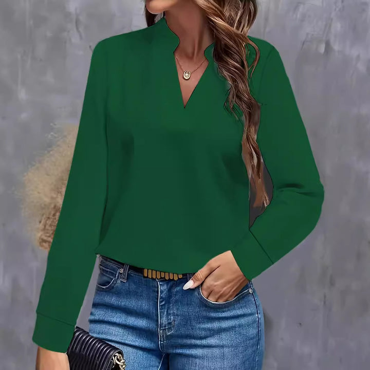 Dame elegant bluse med moderne ståkrave og fint satin-finish Stilla