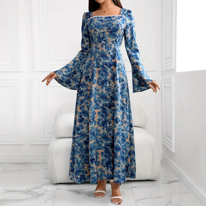 Dame elegant maxikjole med florale mønstre og voluminøse ærmer Stilla