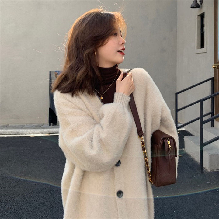 Femme Luksuriøs Fuzzy Strik cardigan Stilla