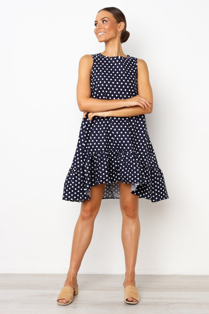 Dame Flydende Polka Dot A-linje Kjole med Flæsekant Stilla