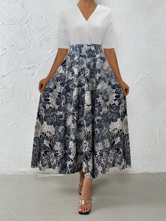 Dame Maxikjole med blomstret design og indpakningsudskæring Stilla