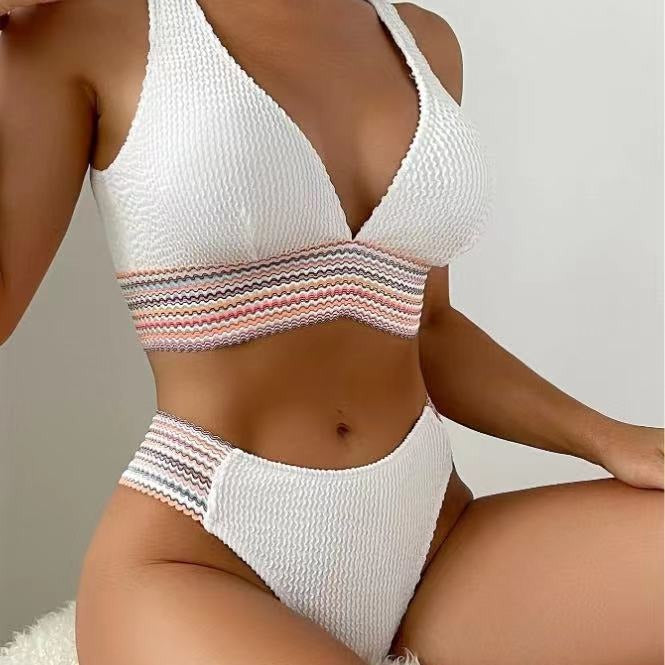 Femme Teksturiseret Rib-Bikini-Sæt med Farverige Stribede Accenter Stilla