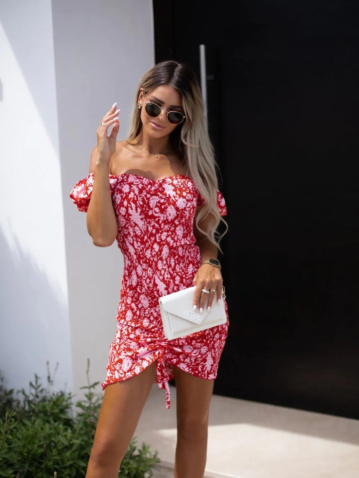 Dame Off-Shoulder Floral Bodycon Mini Kjole Stilla