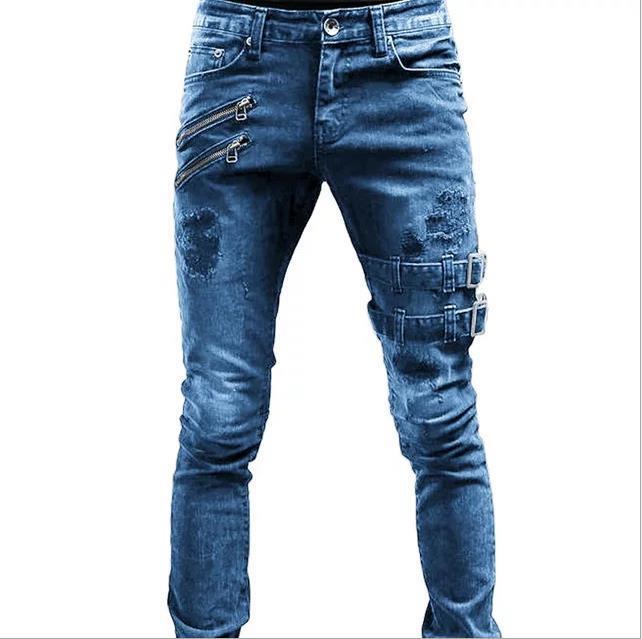 Herre Slim Fit Jeans med asymmetriske lynlåse og moderne detaljer Stilla