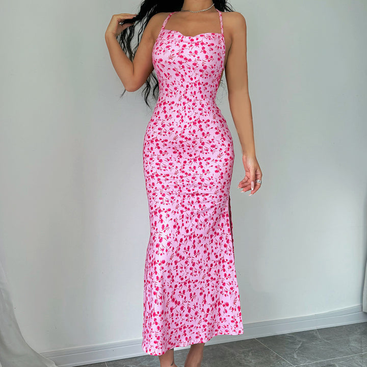 Dame Elegant sommerkjole med blomster mønster og halterneck top Stilla