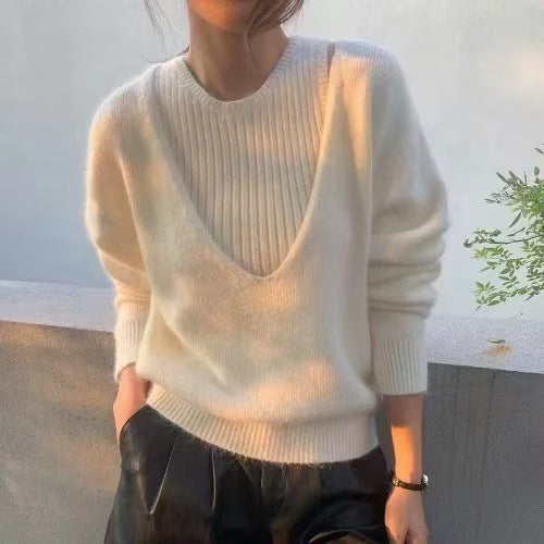 Kvinders afslappet V-hals sweater med tekstureret design Stilla