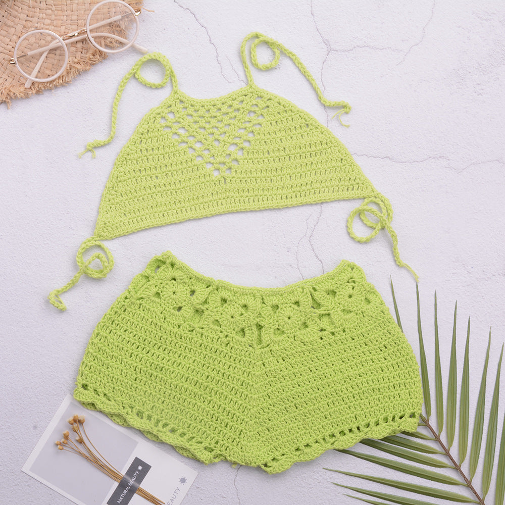 Dame håndcrochet bikini-top med matchende shorts Stilla