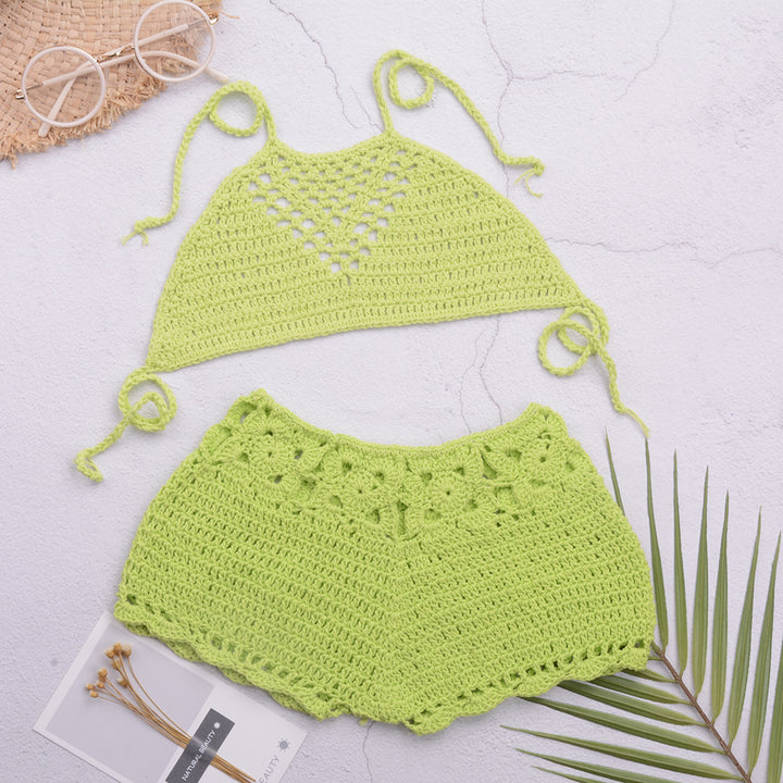 Dame håndcrochet bikini-top med matchende shorts Stilla