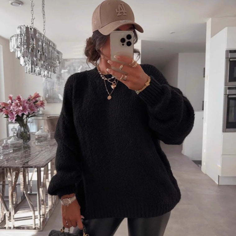 Dame luftig strikket sweater med voluminøse ærmer Stilla