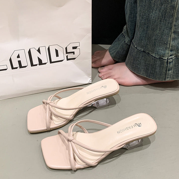 Dame Kvadratisk Tå Klar Hælet Slide Sandaler Stilla