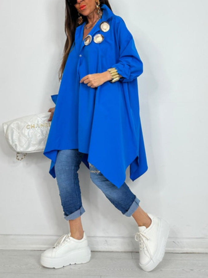 Dame over-sized skjortekjole med asymmetrisk snit og dekorative knapper Stilla