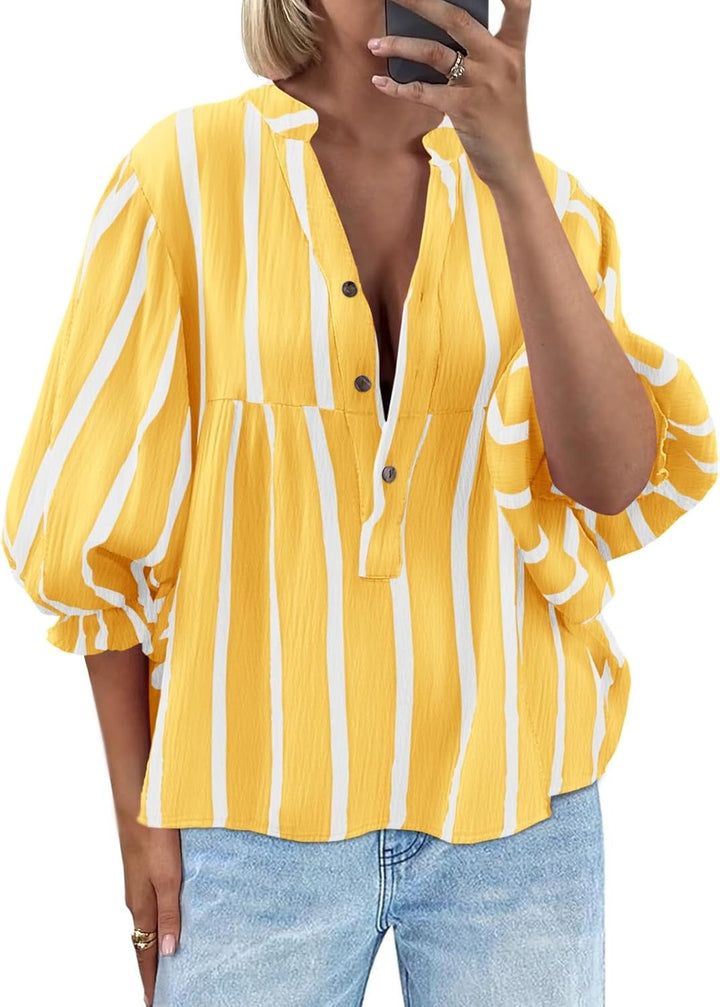 Dame oversized Bluse med stribemønster og knapliste Stilla