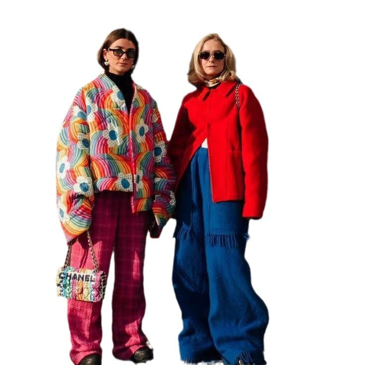 Dame quiltet Oversize-jakke med farverigt blomsterdesign og rummelige lommer Stilla