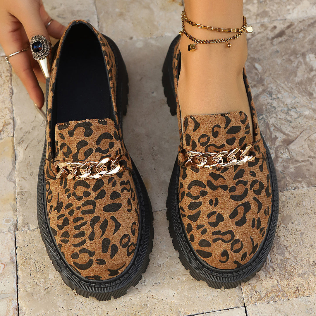 Dame leopardmønster slip-on sko med kædelys Stilla