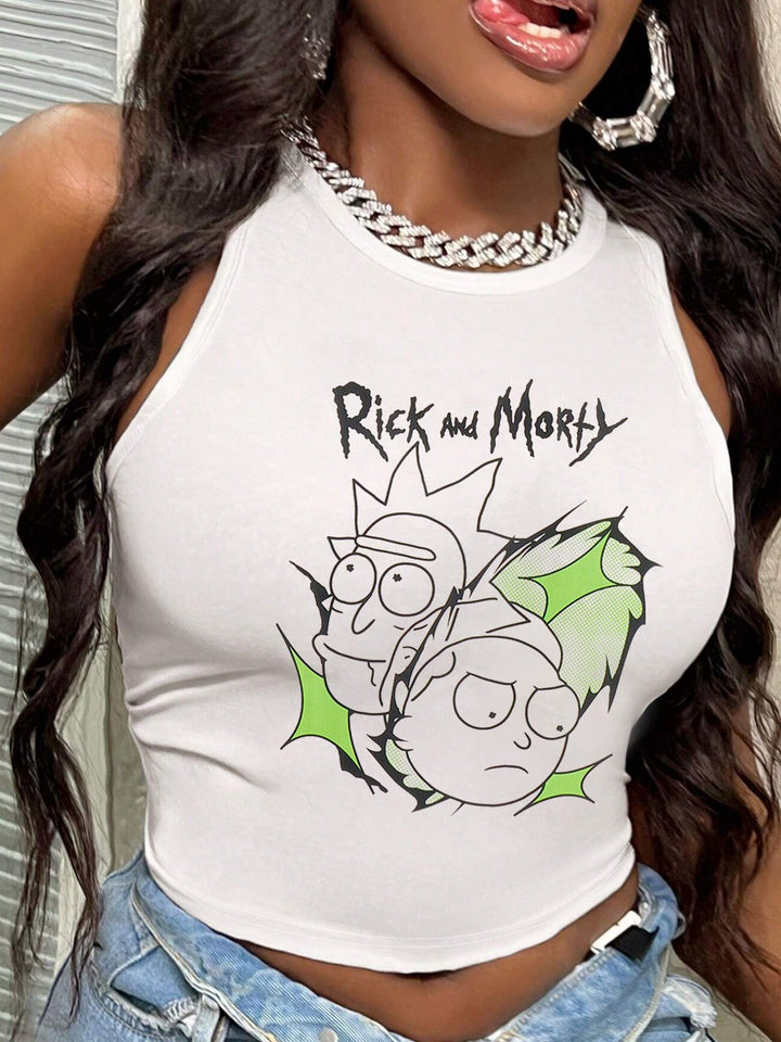 Dame Crop-Top med modigt statement-tryk Skovae