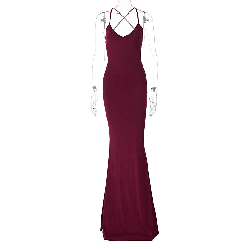 Damer Elegant Satin-maxikjole med forførende V-hals Skovae