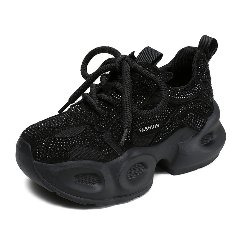 Dame Stilfulde Chunky Snørebåndssko med Rhinestone Accenter Stilla