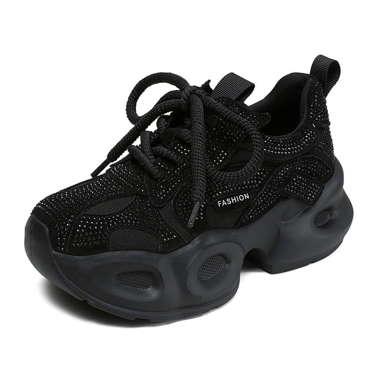 Dame Stilfulde Chunky Snørebåndssko med Rhinestone Accenter Stilla