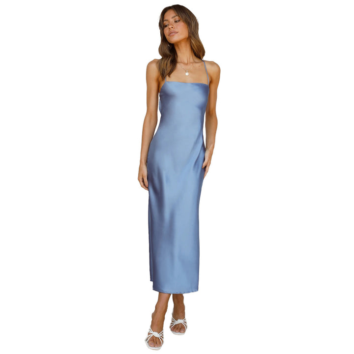 Women's Satin Maxi Dress with Spaghetti Straps and Elegant Cut Skovae