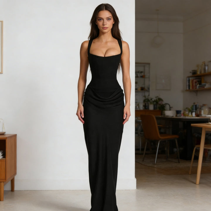 Dame Elegant Wrap Dress med skulderfri stropper og raffineret draperingsdetalje Skovae