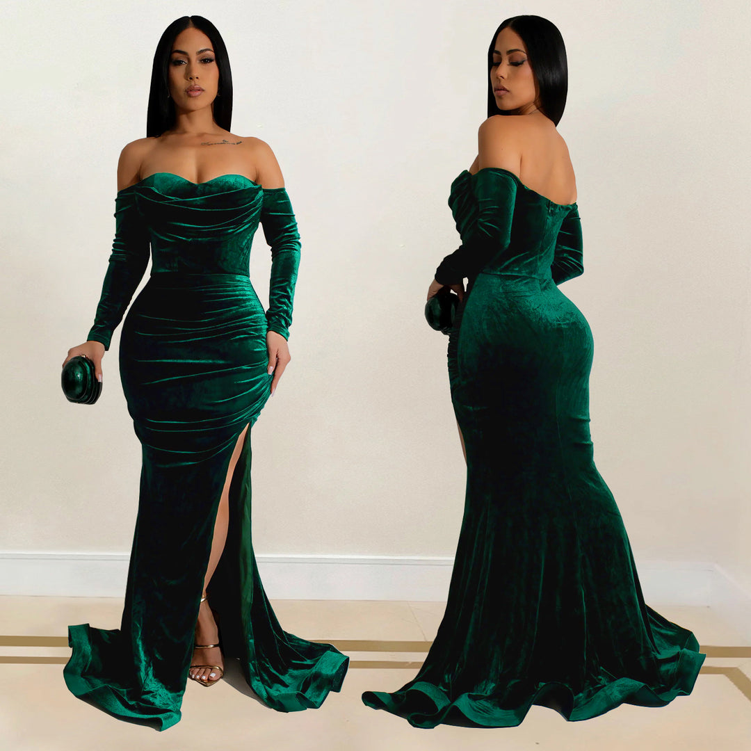 Dame Elegant aftenkjole med off-shoulder silhuet og raffinerede ruffle detaljer Stilla