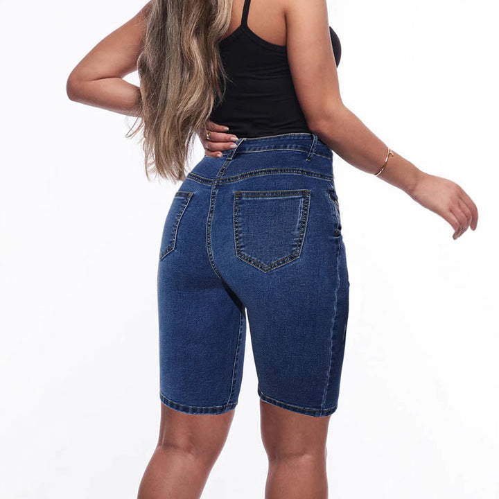 Dame højkvalitets denim-shorts med høj talje og tætsiddende snit Stilla