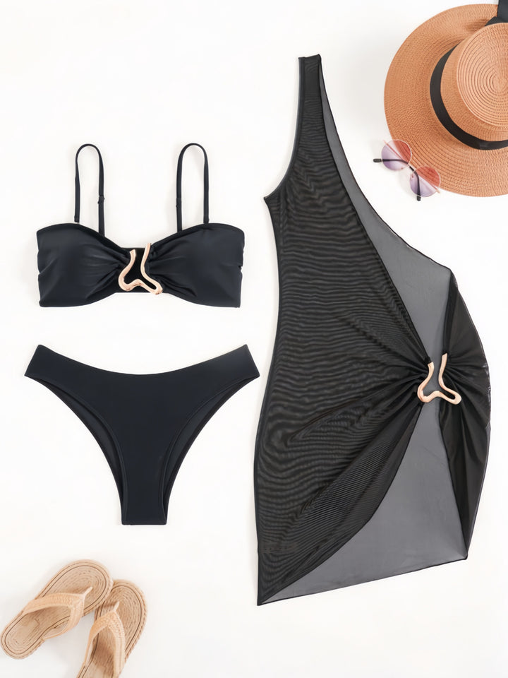 Dame Bandeau-bikini med gennemsigtigt cover-up Skovae