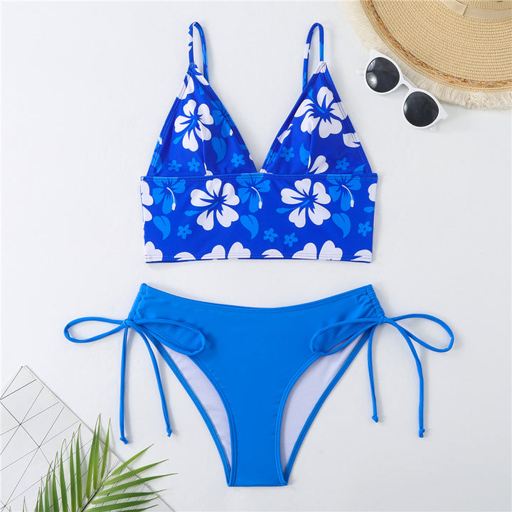 Dame Crop-Top Bikini med justerbare stropper og blomsterprint Skovae