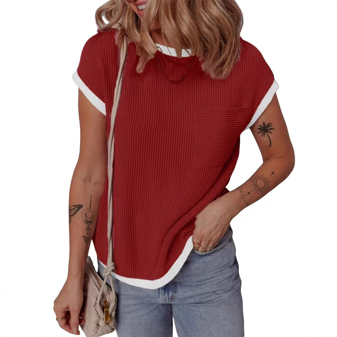 Dame afslappet T-shirt med stribet struktur og brystlomme Stiila