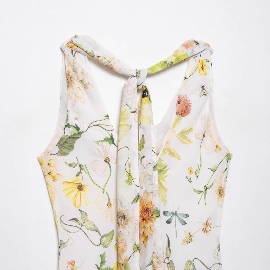 Femme asymmetrisk blomsteret Cowl Neck Kjole Stilla