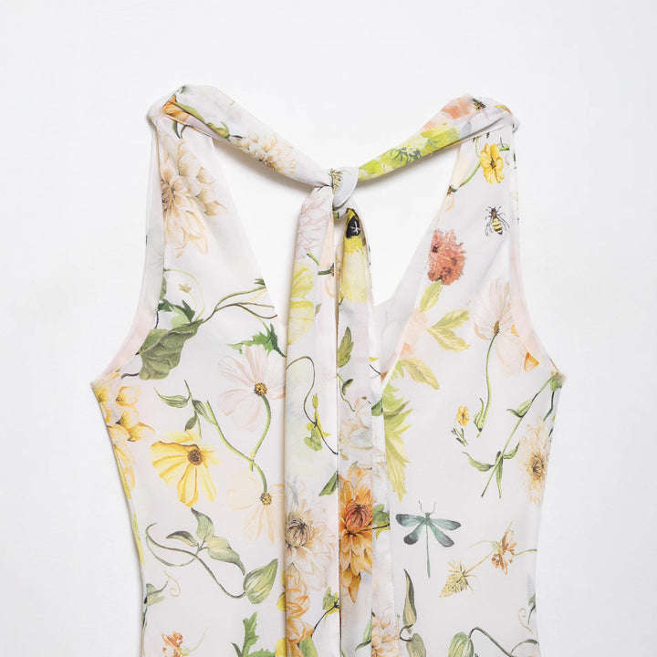 Femme asymmetrisk blomsteret Cowl Neck Kjole Stilla