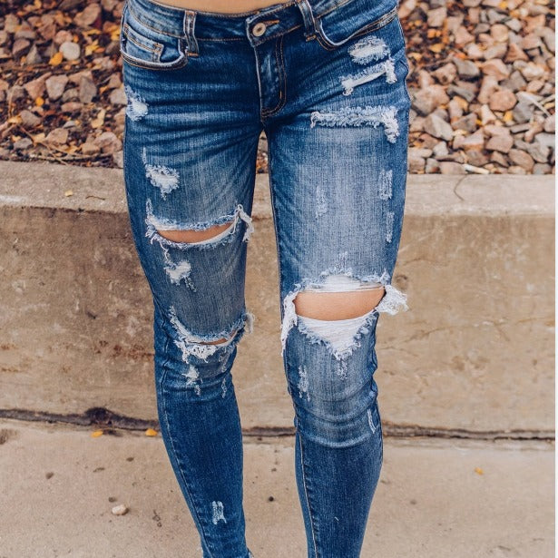 Dame Skinny Jeans med moderne revne- og ødelagte detaljer Stilla