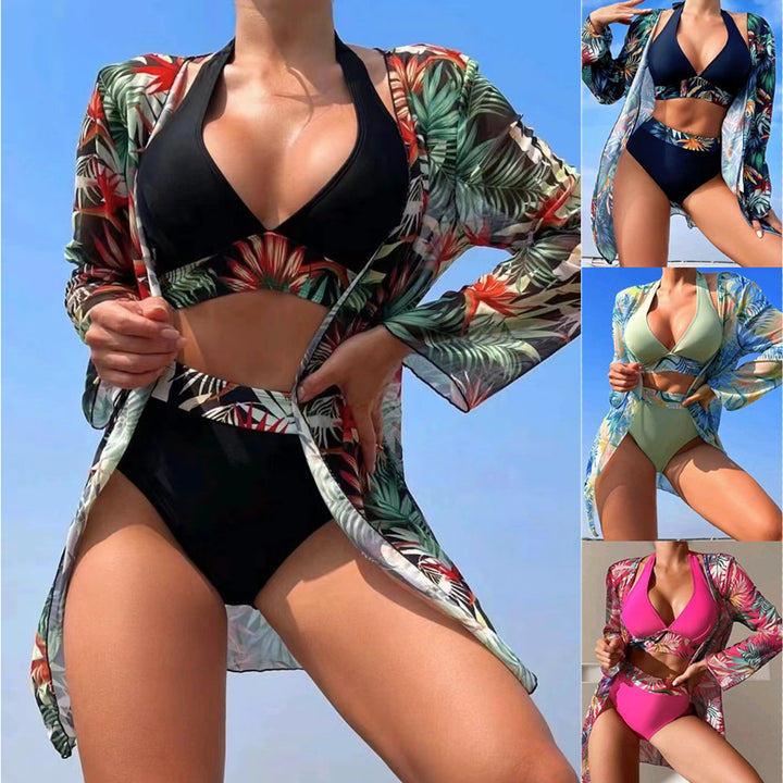 Dame badedragt sæt med elegant kimono og sporty bikini Stilla