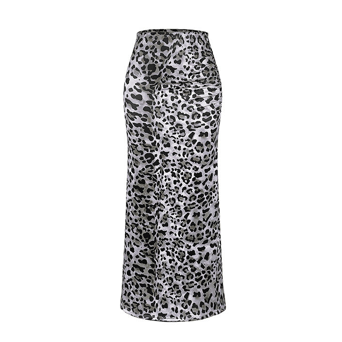 Dame Maxiskørt med elegant leopardmønster og elastisk linning Stilla