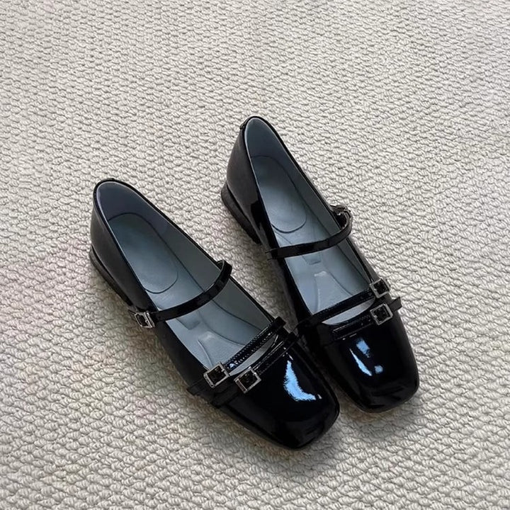 Damer Elegante Kvadrat Tå Mary Jane Ballerinas med dekorativ spænde Stilla