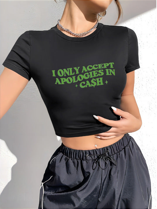 Dame Crop-T-Shirt med kunstnerisk statementtryk Skovae