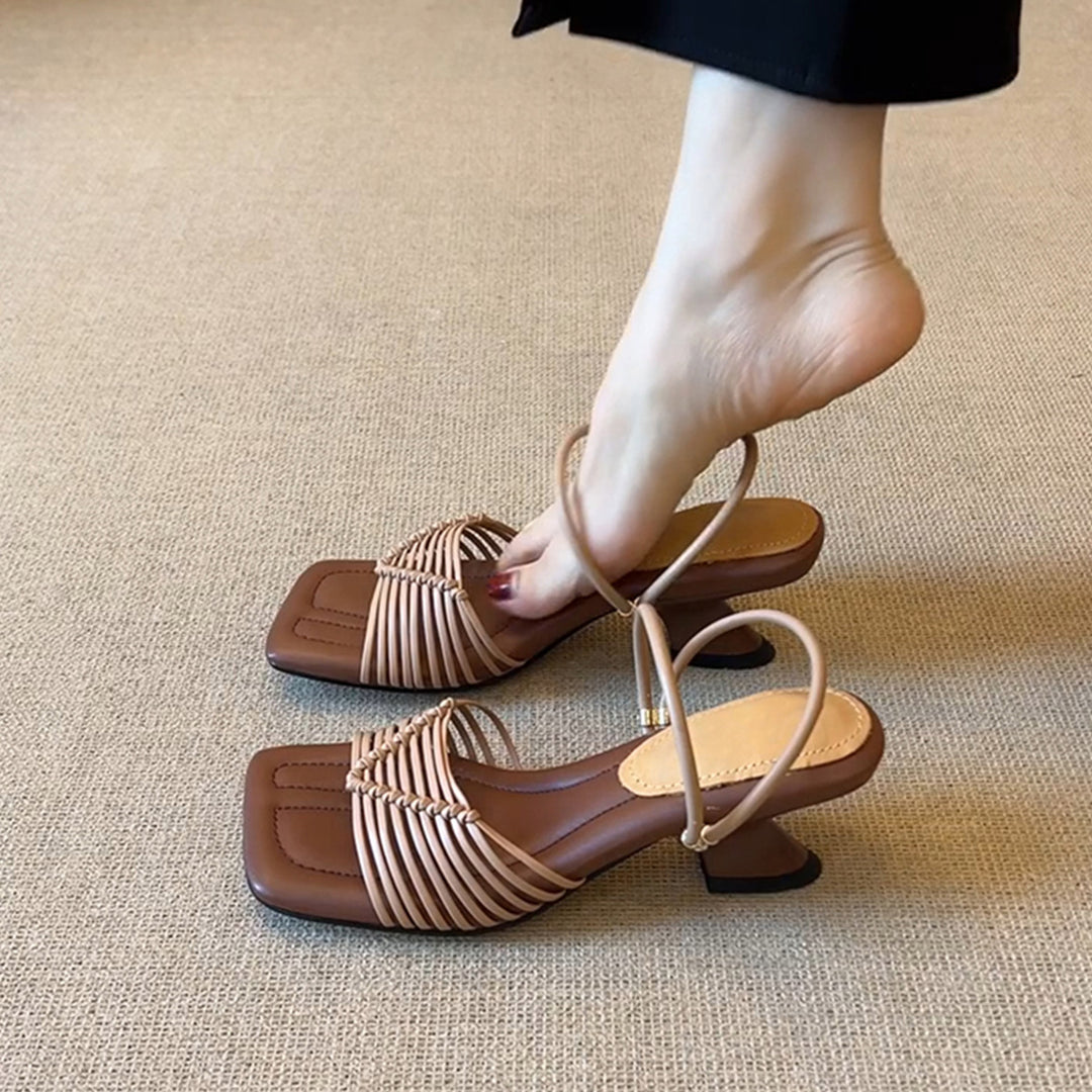 Dame Elegant Rem Sandal med Blokhæl Stilla