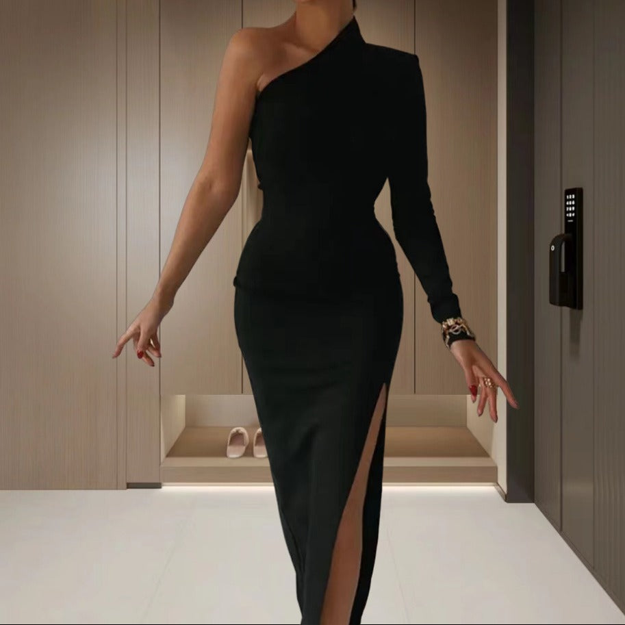 Dame Elegant Bodycon Kjole med asymmetrisk Udsnit og Høj Slids Stilla