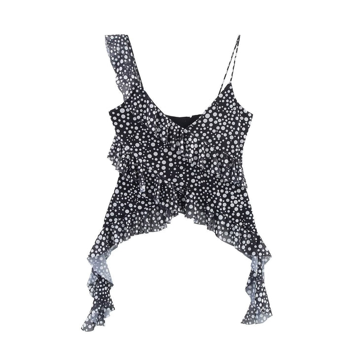 Femme Asymmetrisk Rynke-Leopardmønster-Top Stilla