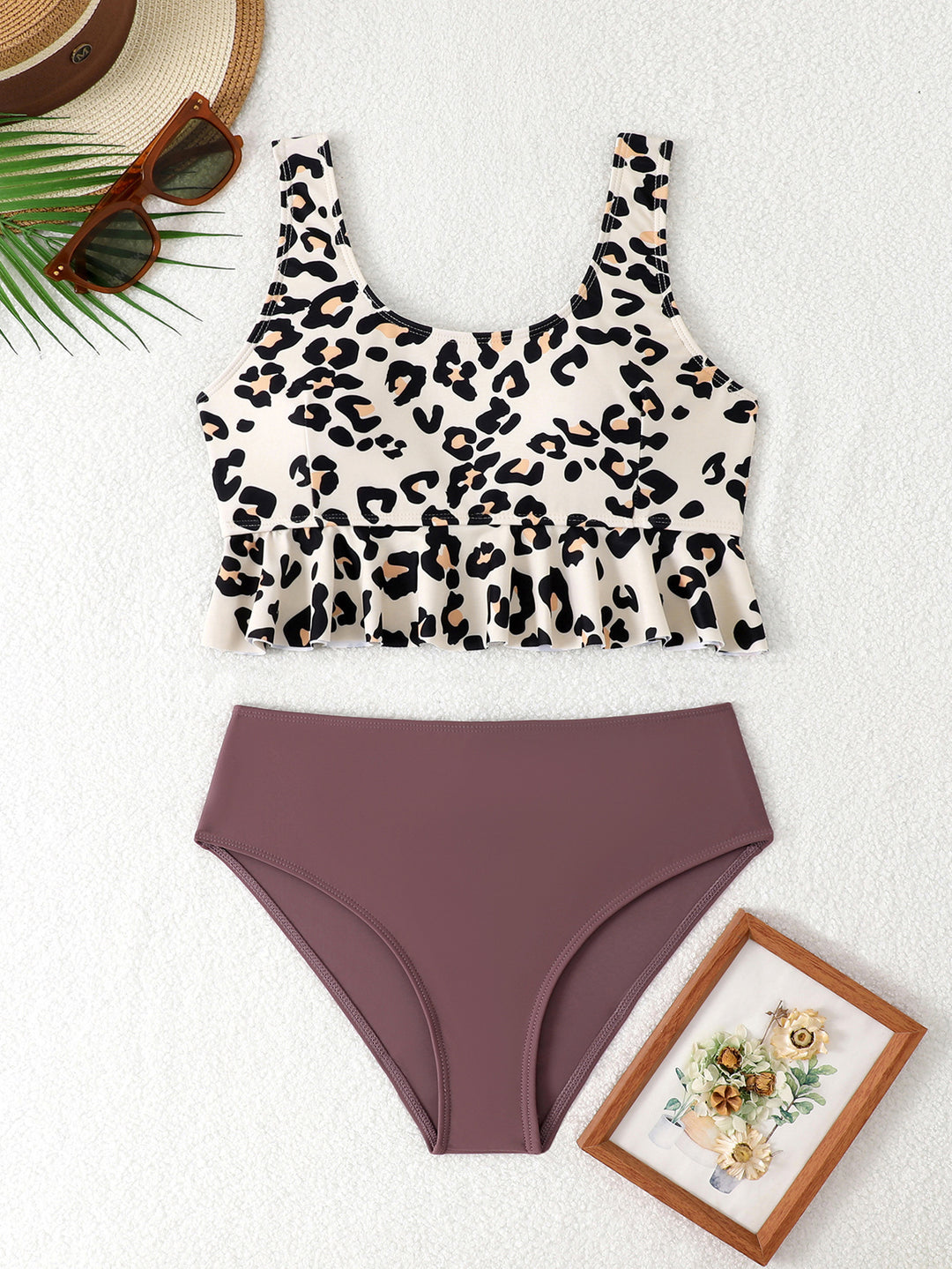 Dame Tankini-sæt med voluminøst ruffledesign og blomsterprint Stilla