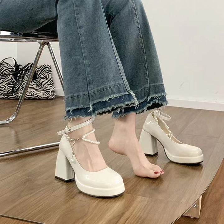Dame Elegante Plateau-Pumps med pyntende perleankre Stilla