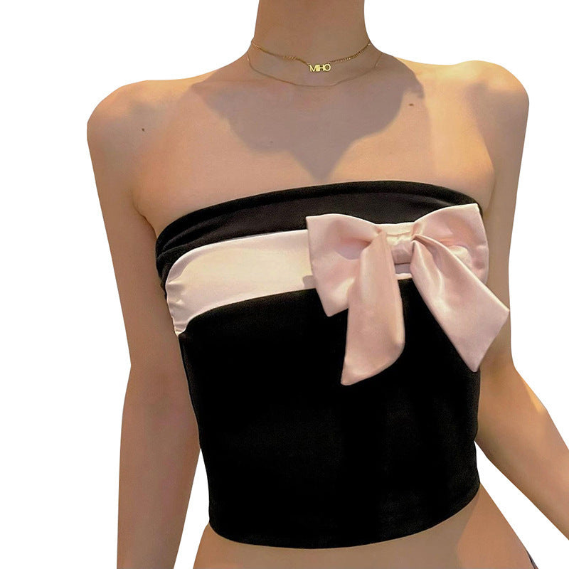 Dame bandeau top med elegant sløjfe accent Skovae