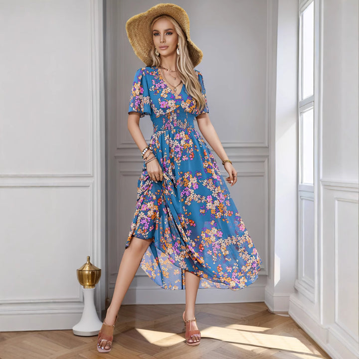 Dame Floral Maxikjole med flatterende rynket taljeområde Stilla