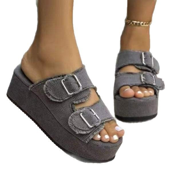 Dame Wedge-pantoletten med moderne camouflage-design og justerbar rem Stilla